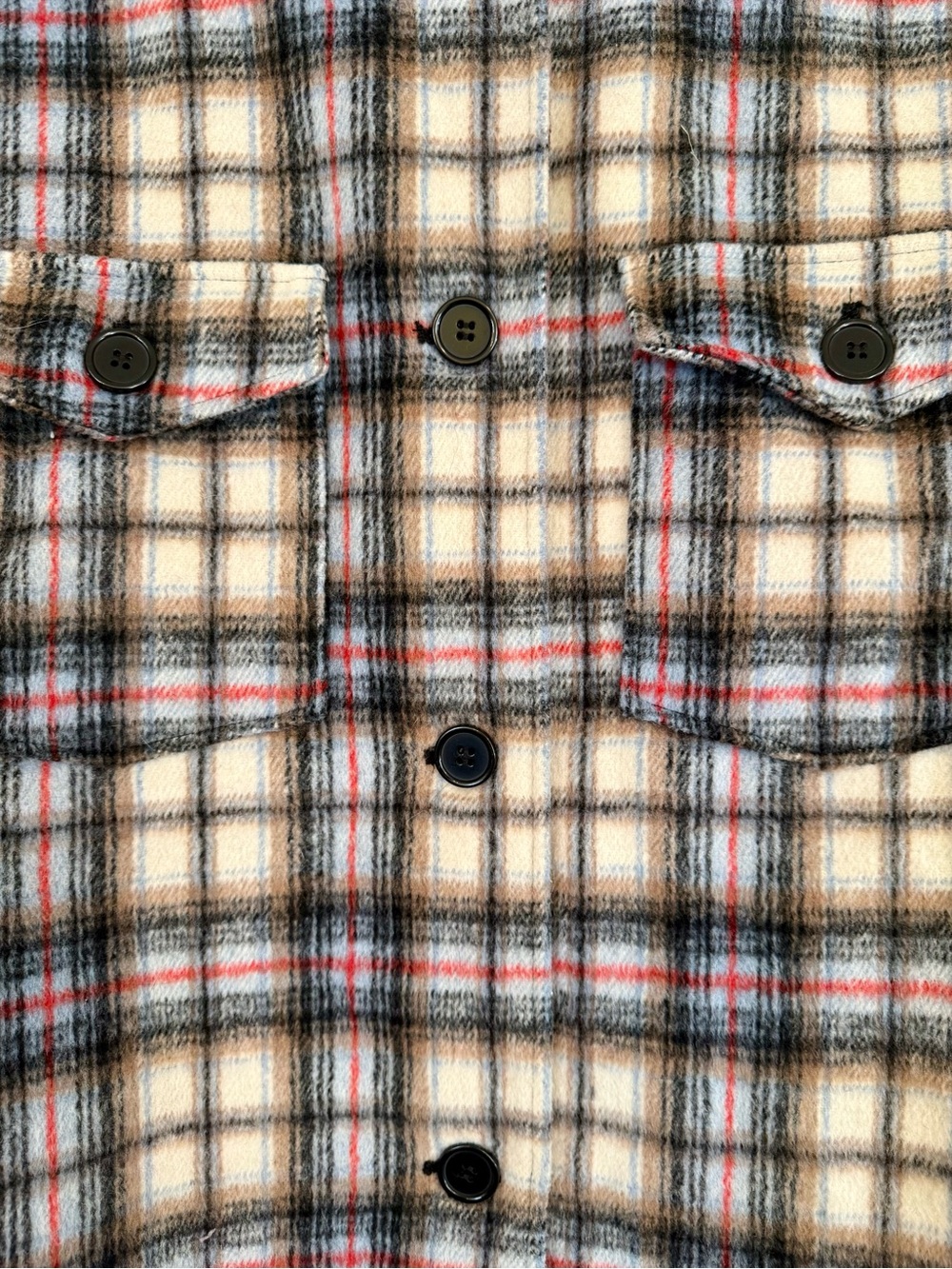Forever 21 Plaid Wool Blend Button Down Shacket Jacket Cream Black Red Small S - Picture 5 of 9